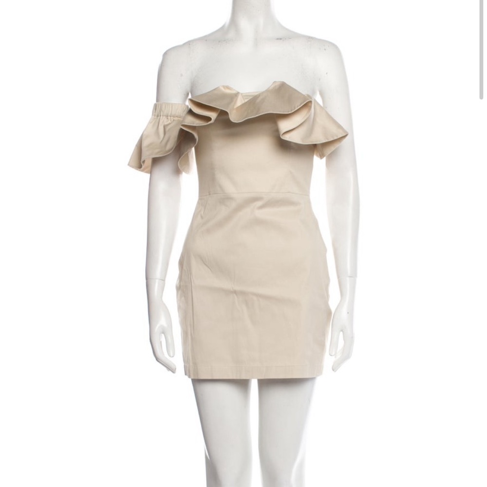 Zeynep Arcay Chic Off-Shoulder Flare Cotton Cream Mini Dress